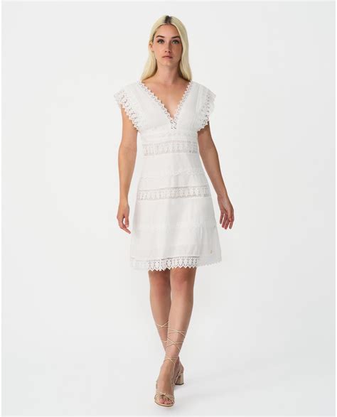 White Embroidered poplin and lace dress 